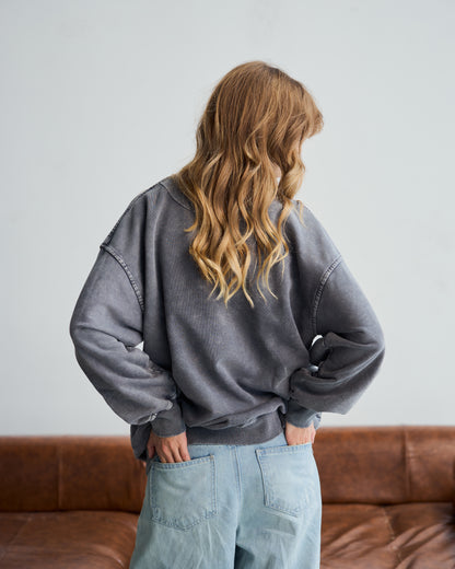 Washed Grey Oversized Crew Neck Sweatshirt