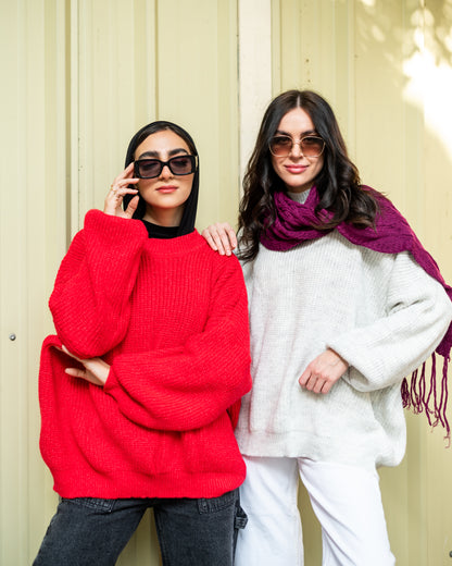Oversized chunky sweater in Bright red