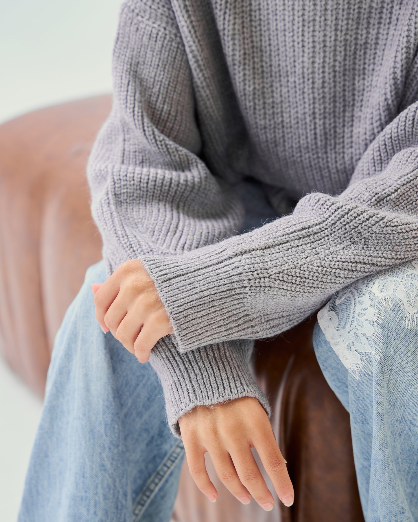 High-Low Turtle-neck Pullover In Lilac