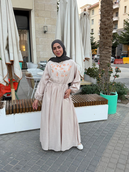 Elena Beige Embroidered  Dress