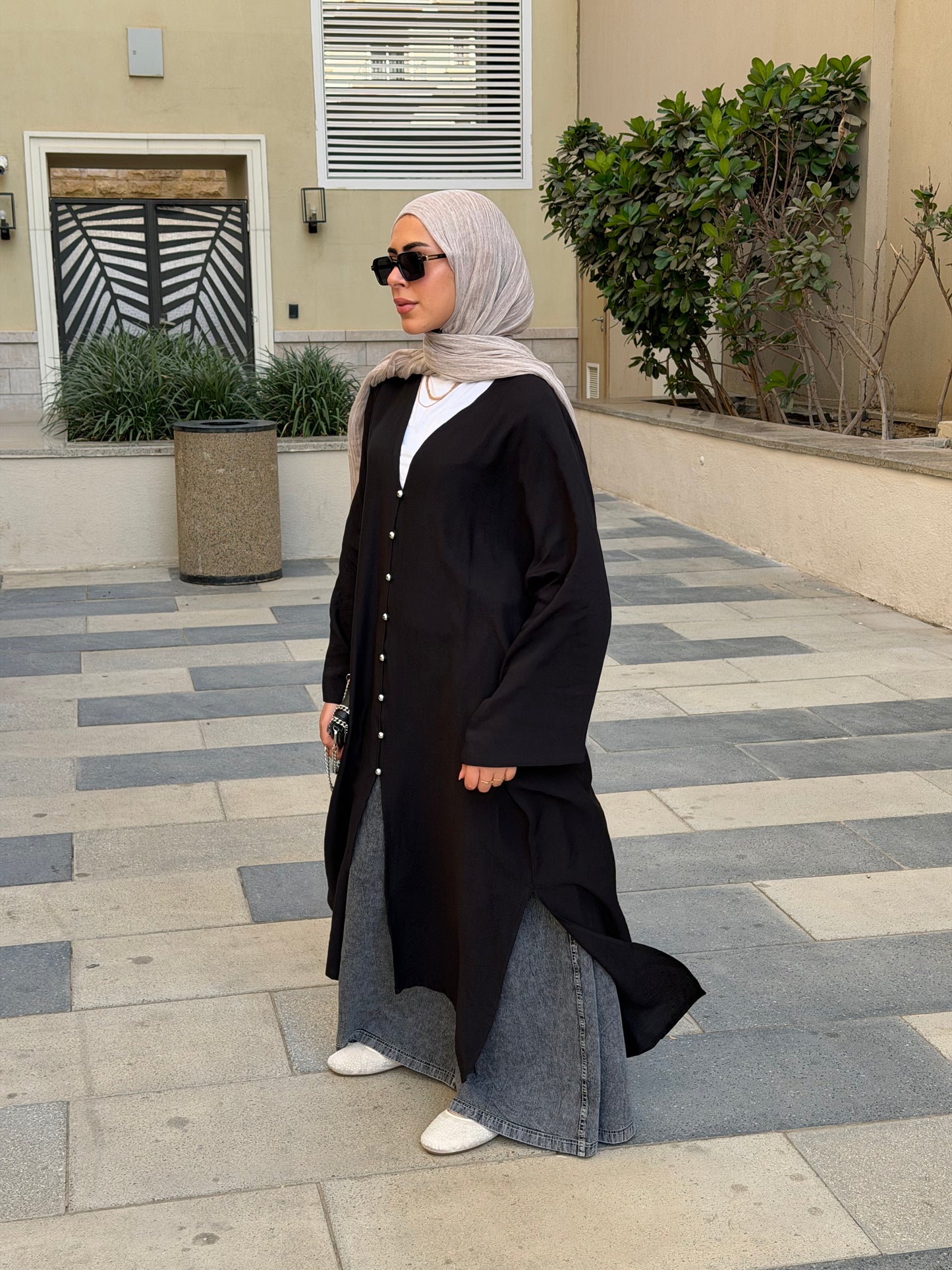 Pearl Button Long Tunic In Black