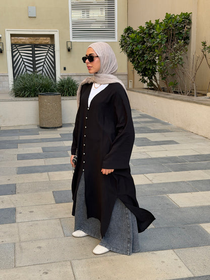 Pearl Button Long Tunic In Black