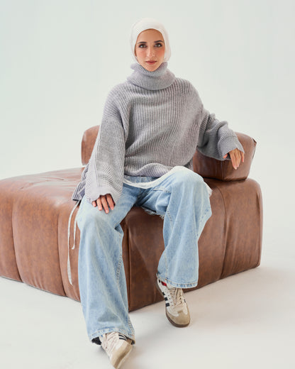 High-Low Turtle-neck Pullover In Lilac