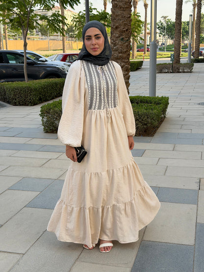 Amara Embroidered Maxi Dress In Beige