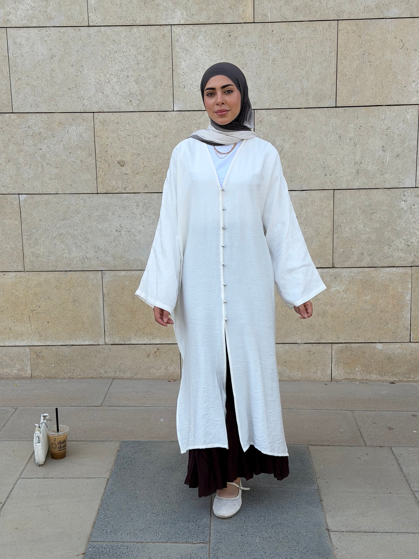 Pearl Button Long Tunic In White