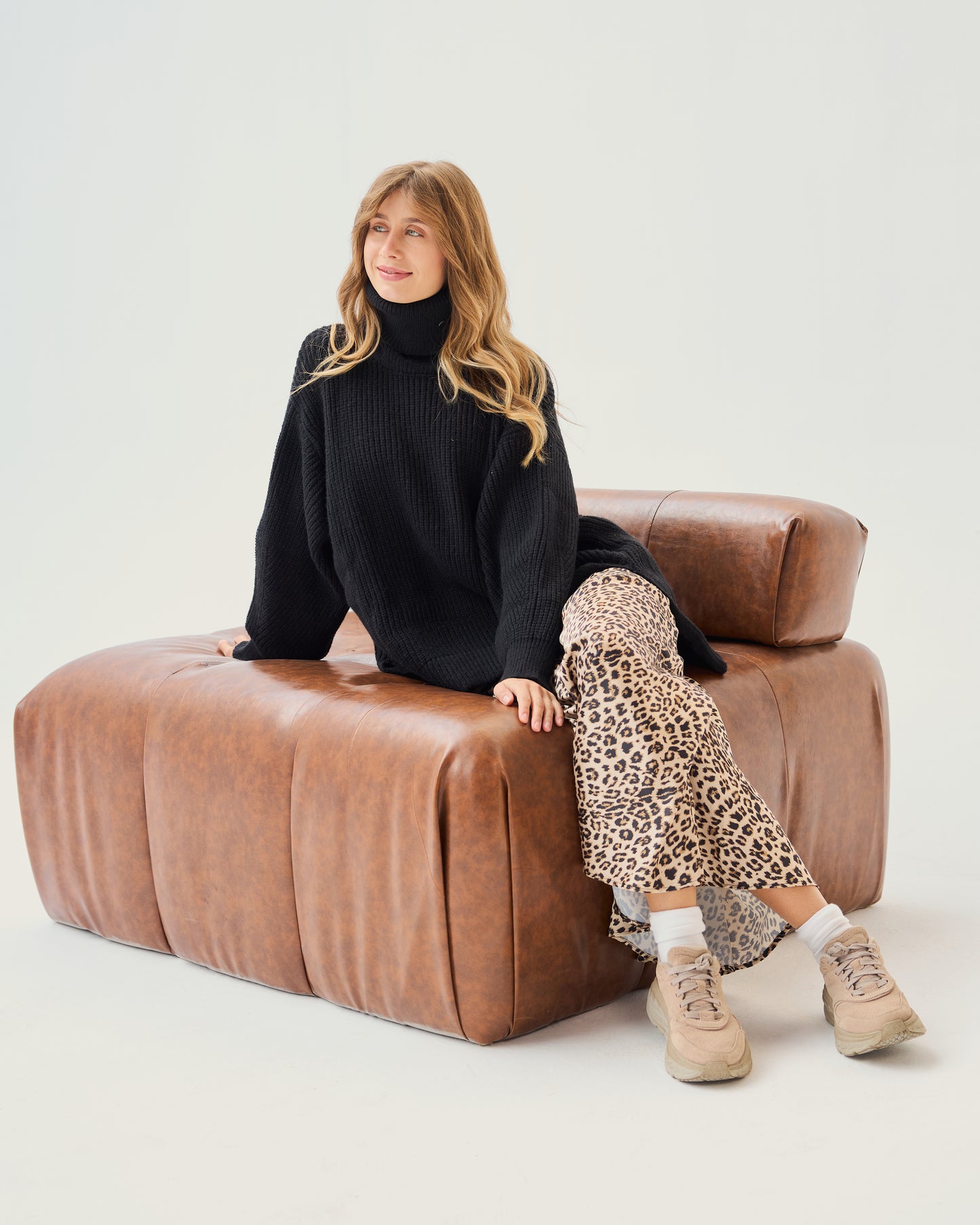 High-Low Turtle-neck Pullover In Black