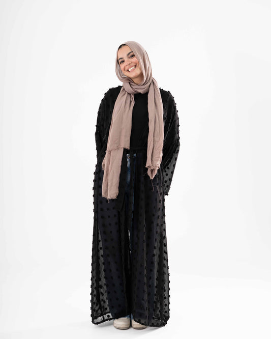 Black Chiffon Kaftan with Bobbles