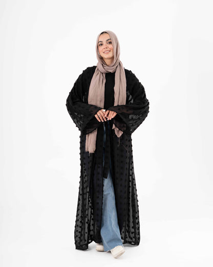 Black Chiffon Kaftan with Bobbles