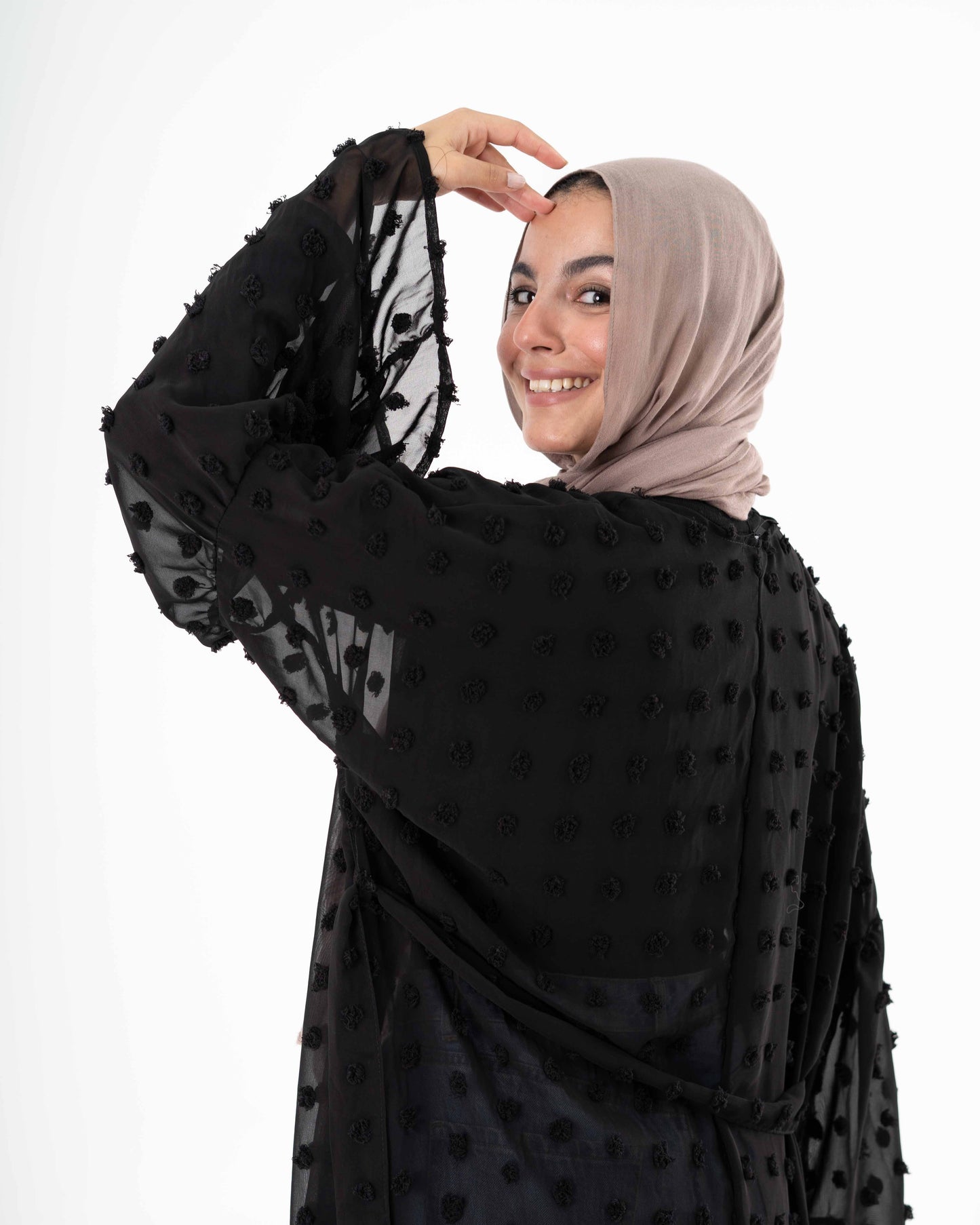 Black Chiffon Kaftan with Bobbles