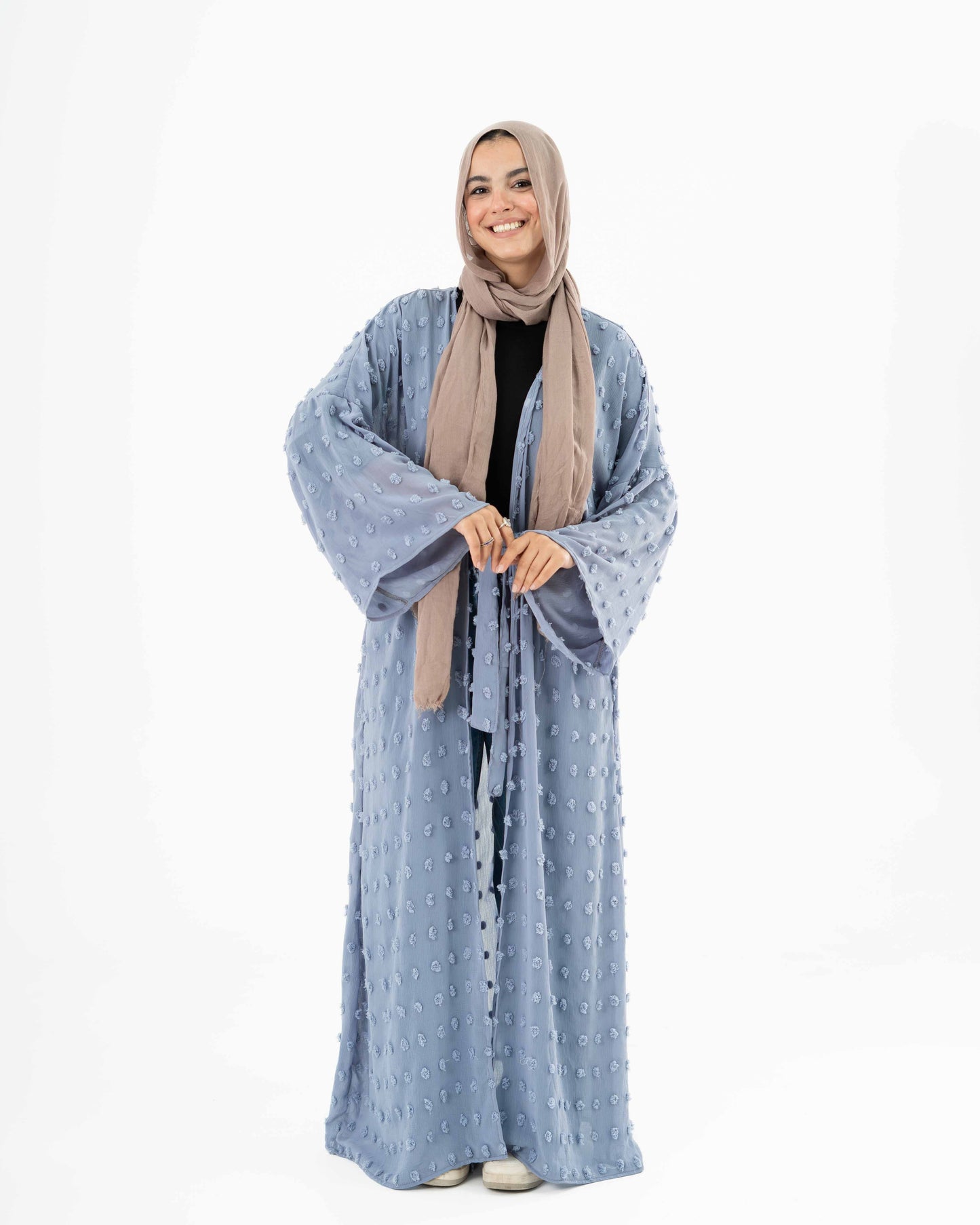Dusty Blue Chiffon Kaftan with Bobbles