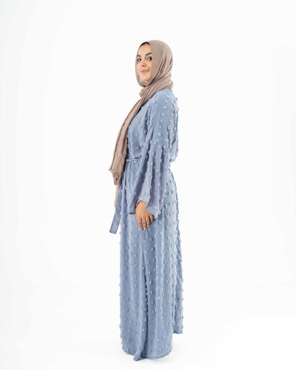 Dusty Blue Chiffon Kaftan with Bobbles