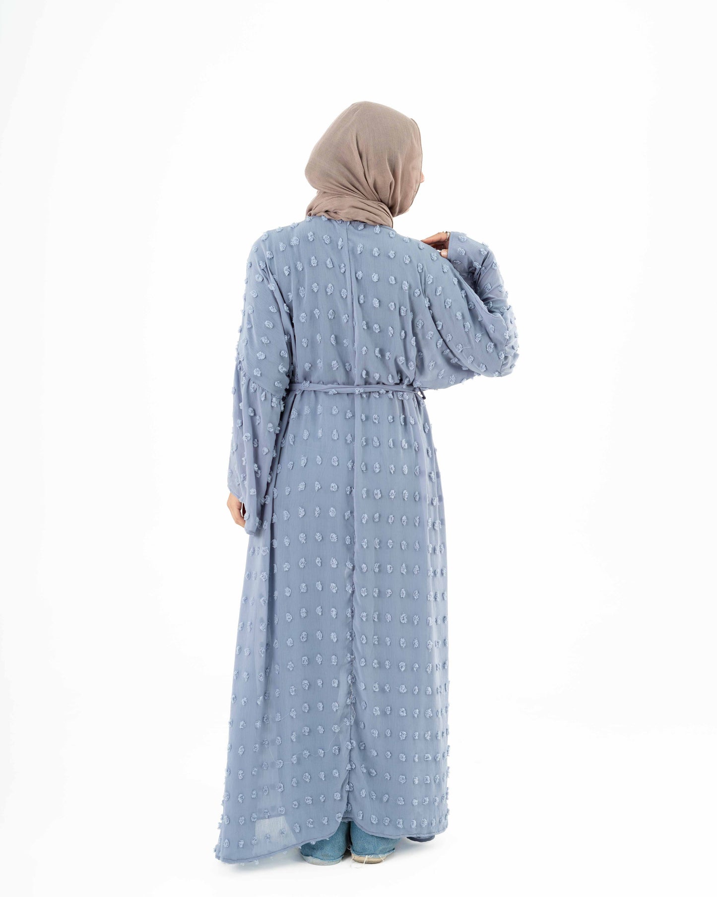 Dusty Blue Chiffon Kaftan with Bobbles