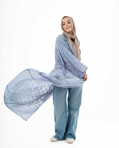 Dusty Blue Chiffon Kaftan with Bobbles