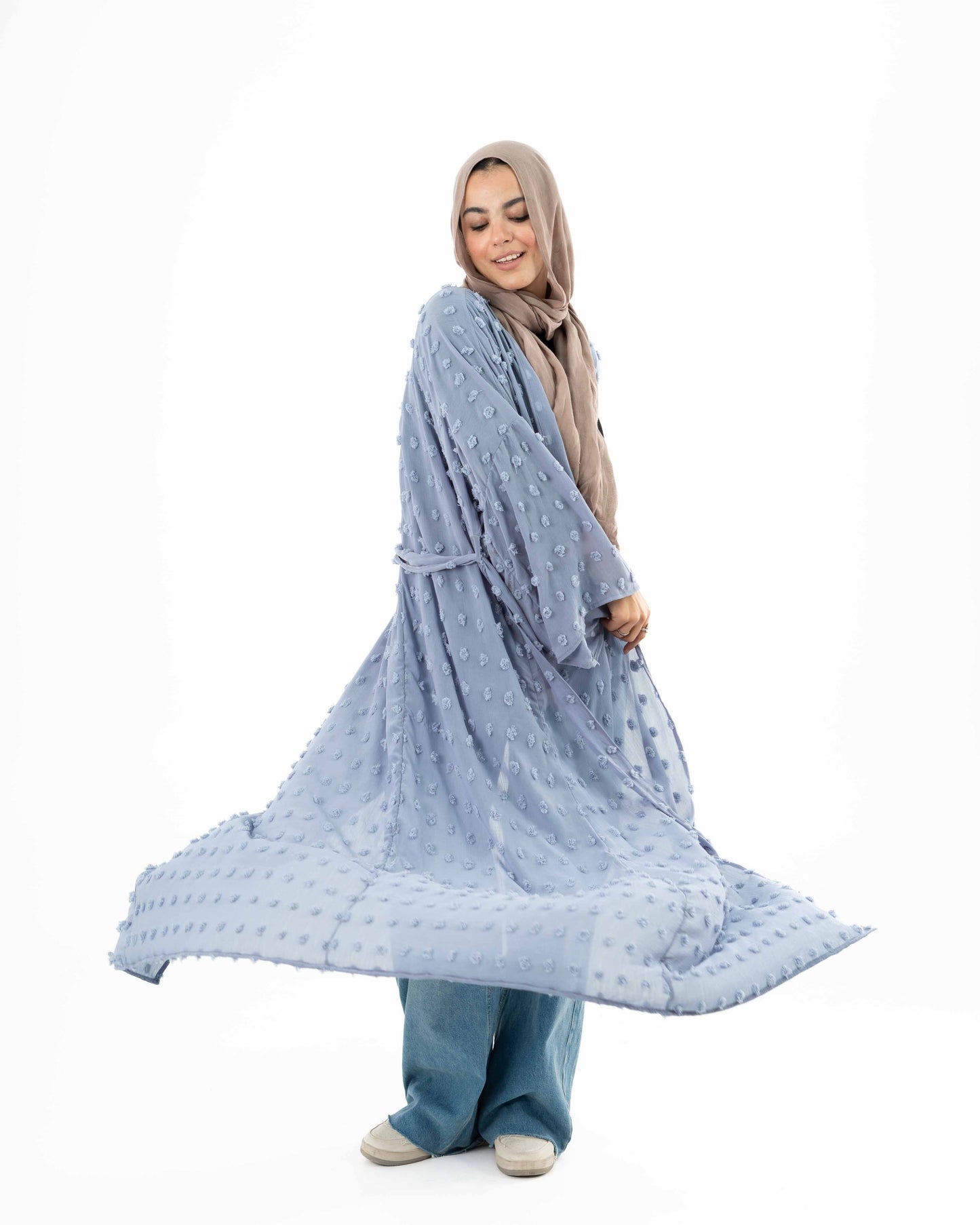 Dusty Blue Chiffon Kaftan with Bobbles