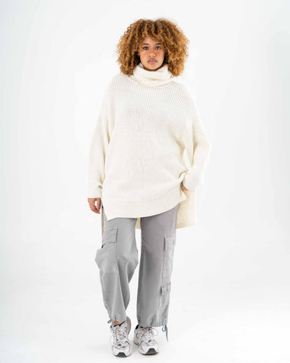 High-Low Turtle-neck Pullover In Offwhite