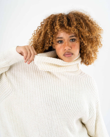 High-Low Turtle-neck Pullover In Offwhite