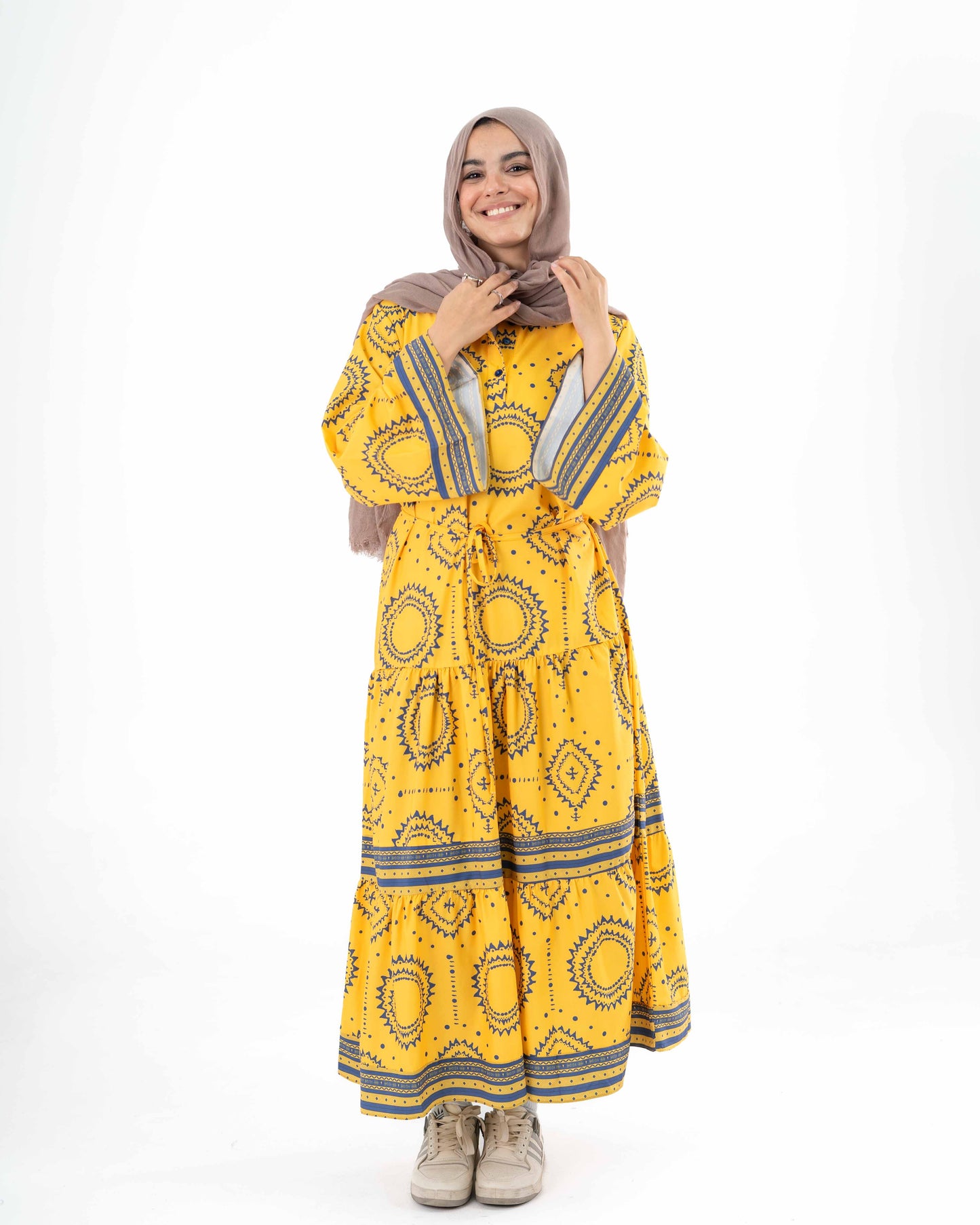 Tiered Yellow Patterned Dress