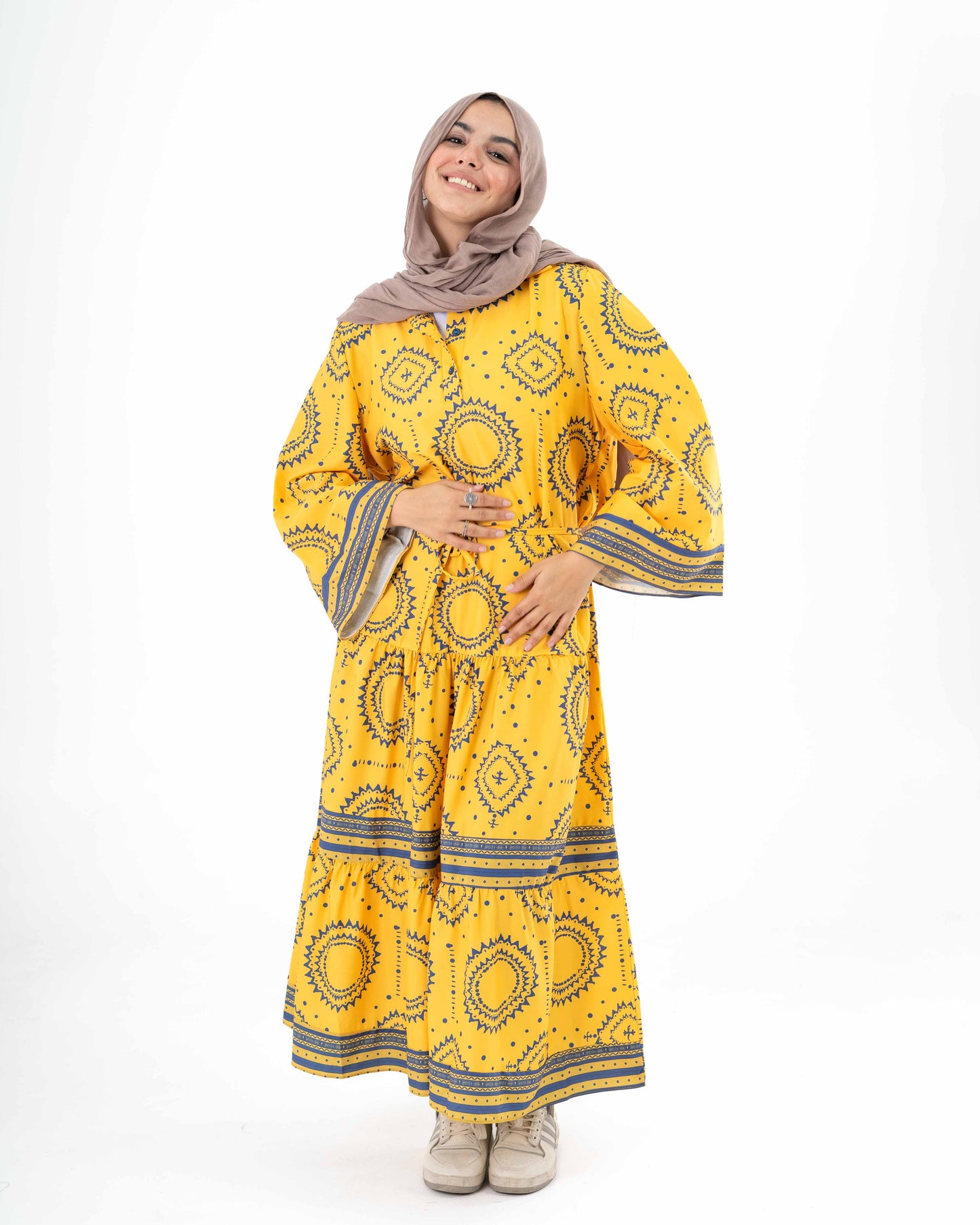 Tiered Yellow Patterned Dress
