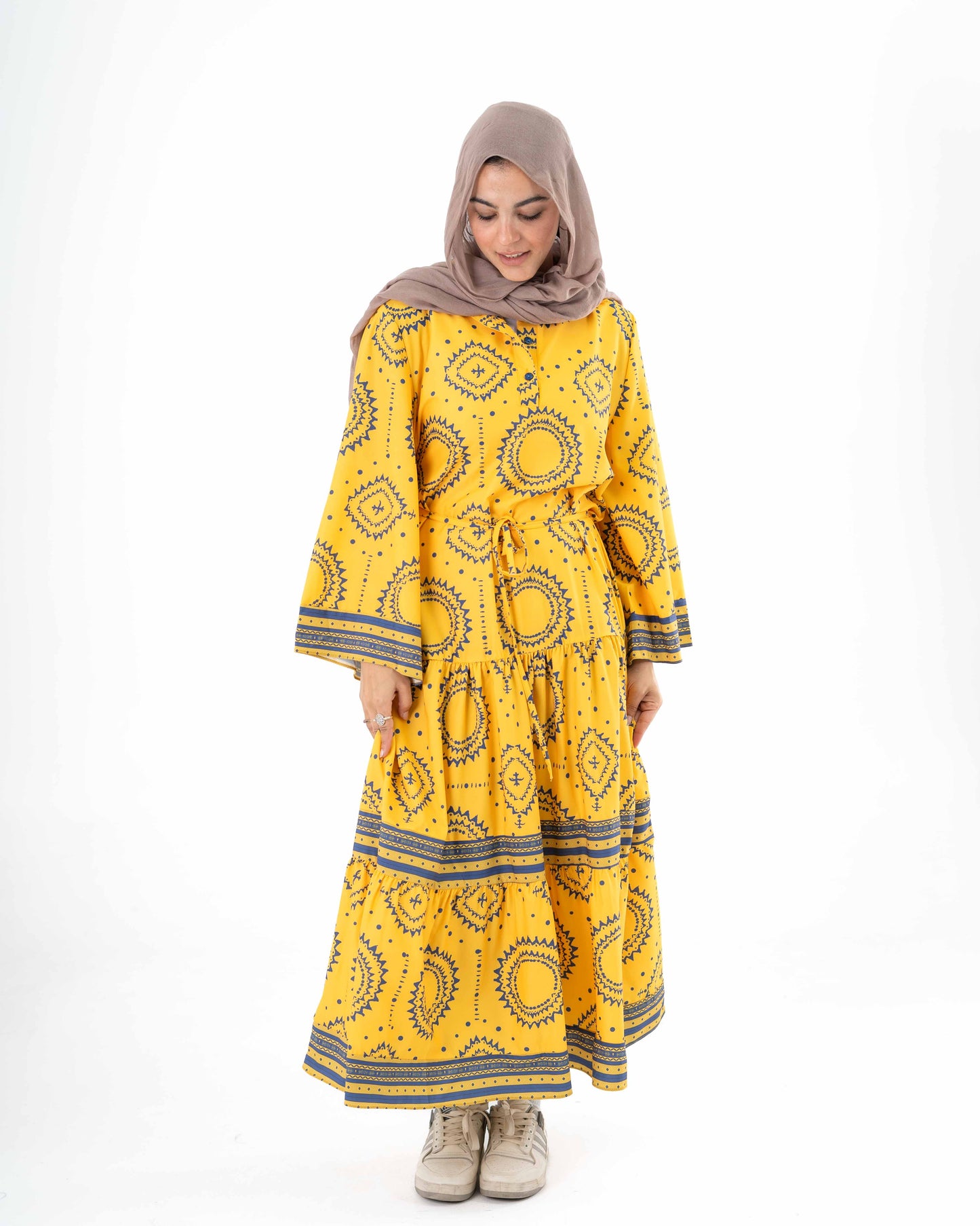 Tiered Yellow Patterned Dress