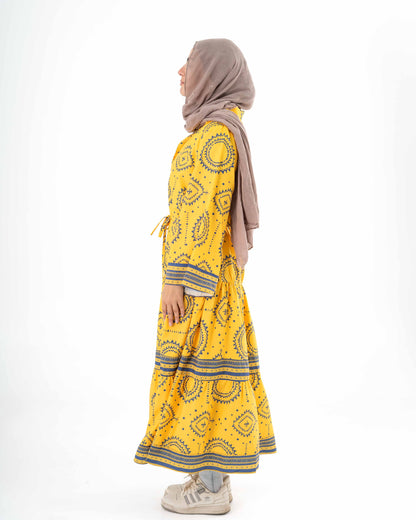 Tiered Yellow Patterned Dress