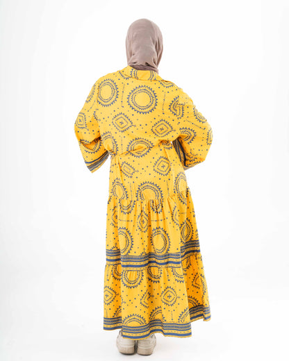 Tiered Yellow Patterned Dress
