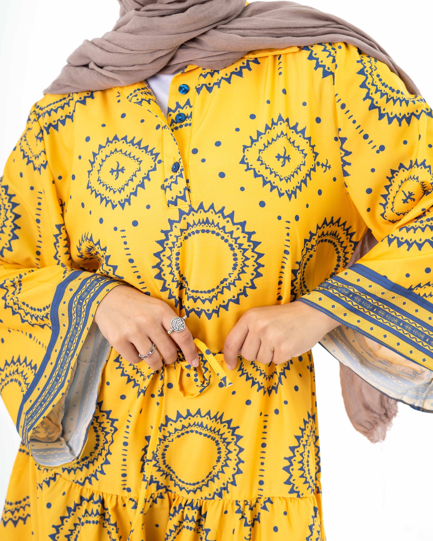 Tiered Yellow Patterned Dress