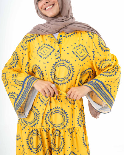 Tiered Yellow Patterned Dress
