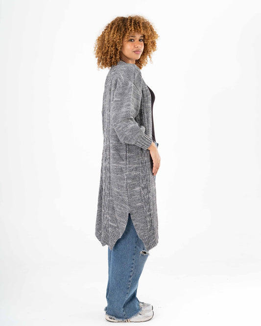 Midi Cable-knit Cardigan In Grey