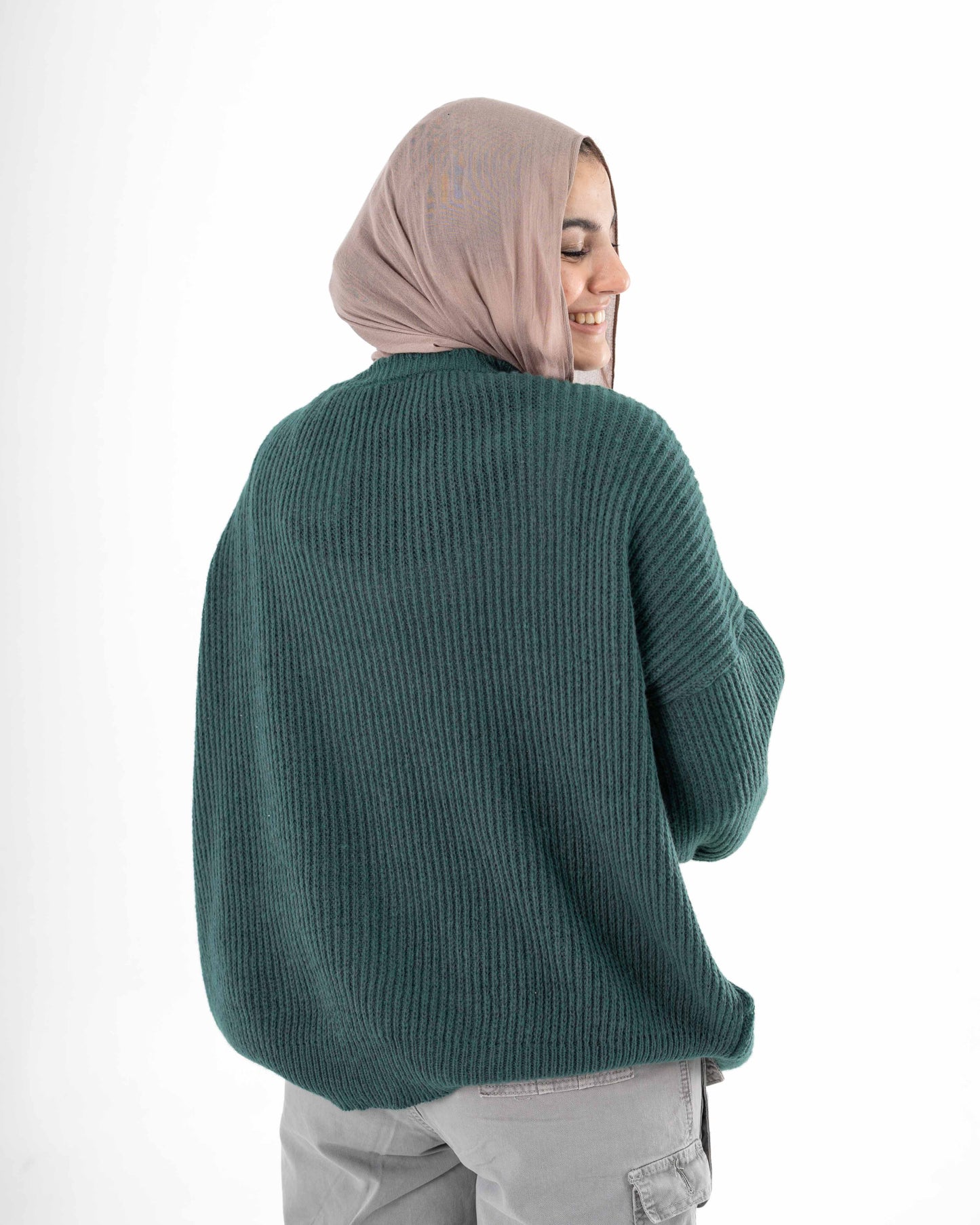 Oversized Button-Up Cardigan In Green