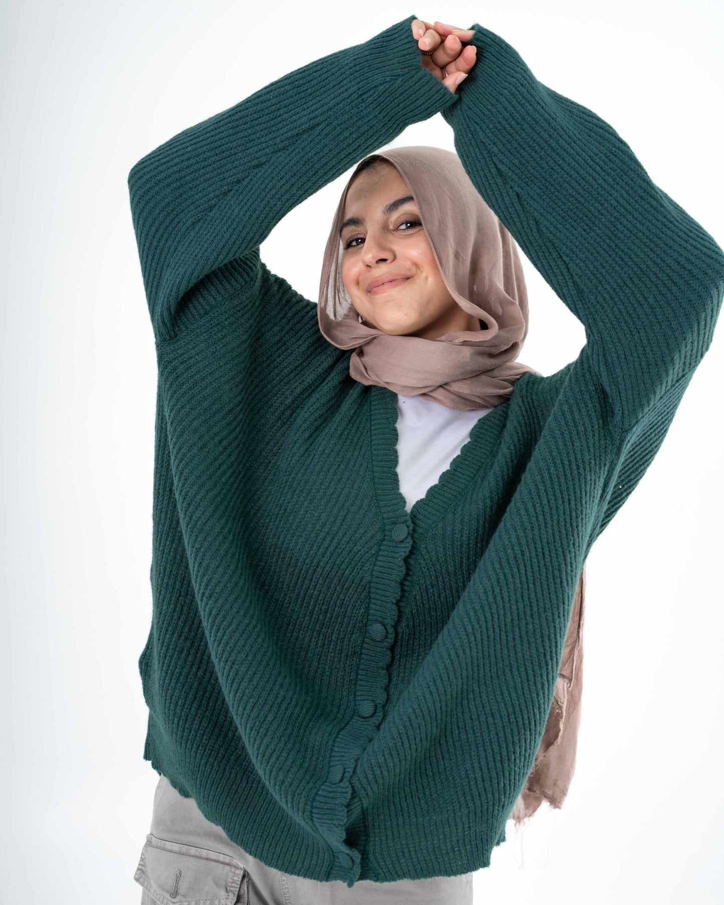 Oversized Button-Up Cardigan In Green