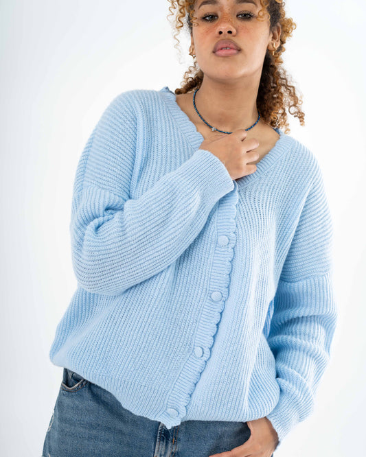 Oversized Button-Up Cardigan In Babyblue
