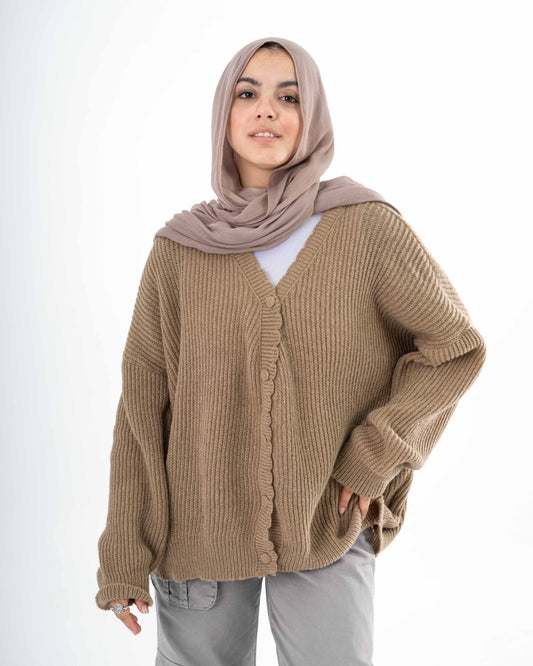 Oversized Button-Up Cardigan In cafe