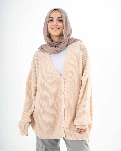 Oversized Button-Up Cardigan In Beige