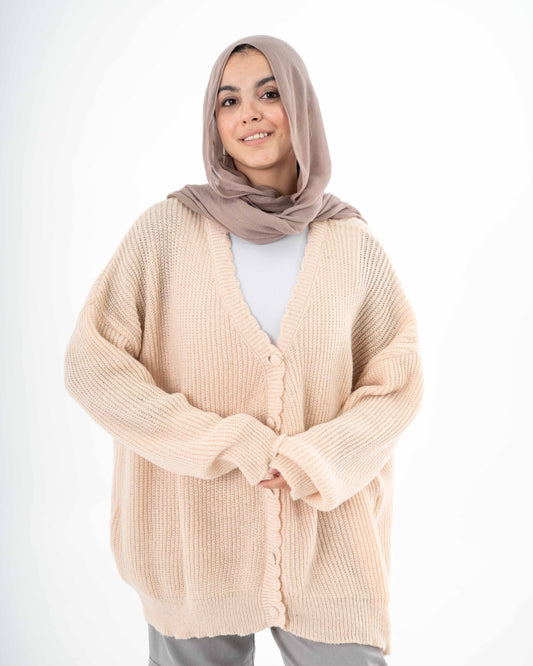 Oversized Button-Up Cardigan In Beige