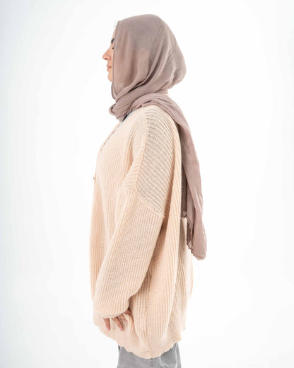 Oversized Button-Up Cardigan In Beige