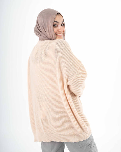 Oversized Button-Up Cardigan In Beige