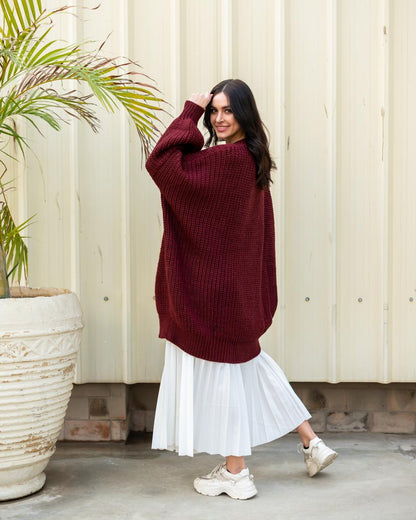 Extra Oversized Chunky Sweater in Burgundy