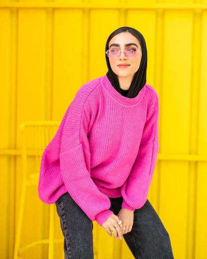Oversized Chunky Pullover in hot pink