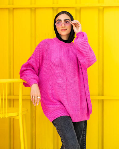 Oversized Chunky Pullover in hot pink