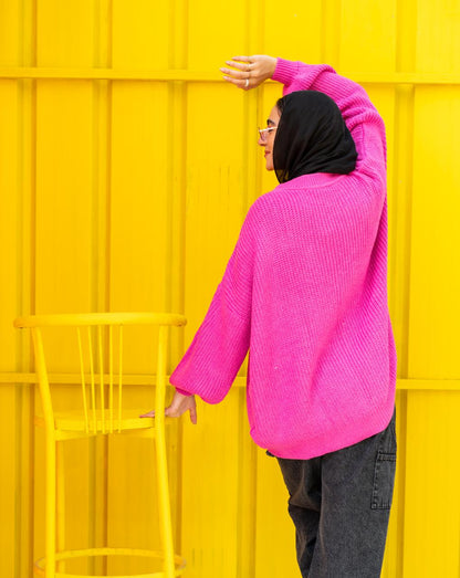 Oversized Chunky Pullover in hot pink