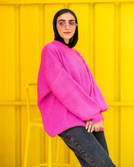 Oversized Chunky Pullover in hot pink