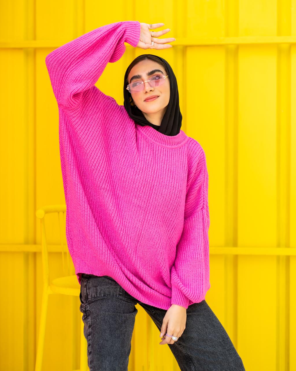 Oversized Chunky Pullover in hot pink
