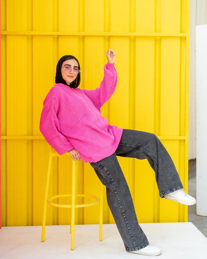 Oversized Chunky Pullover in hot pink