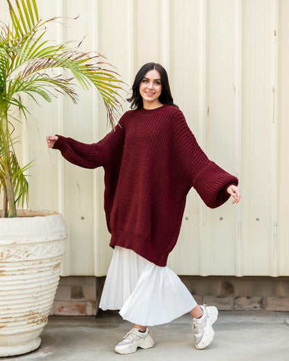Extra Oversized Chunky Sweater in Burgundy