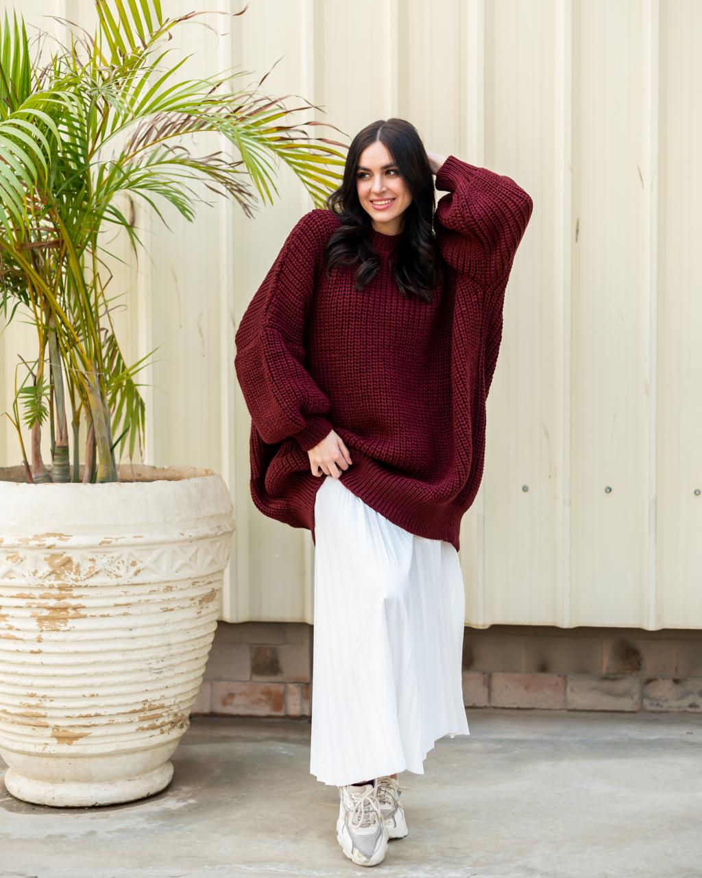 Extra Oversized Chunky Sweater in Burgundy