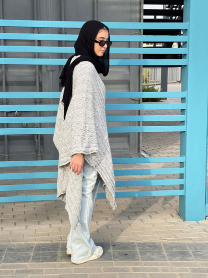 Cable-Knitted Cape in Grey