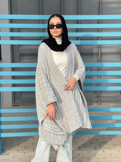 Cable-Knitted Cape in Grey