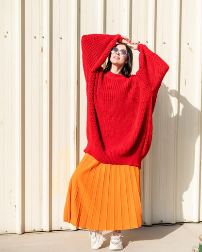 Plated skirt  in orange