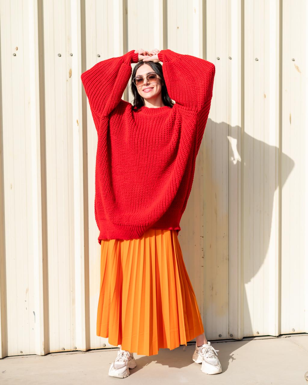 Plated skirt  in orange