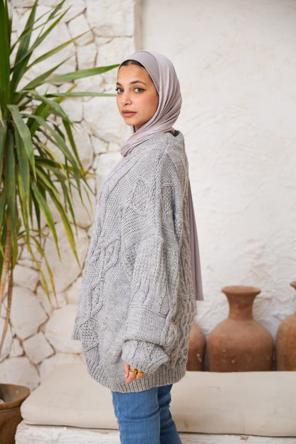 Oversized Cable-knit Sweater in Grey
